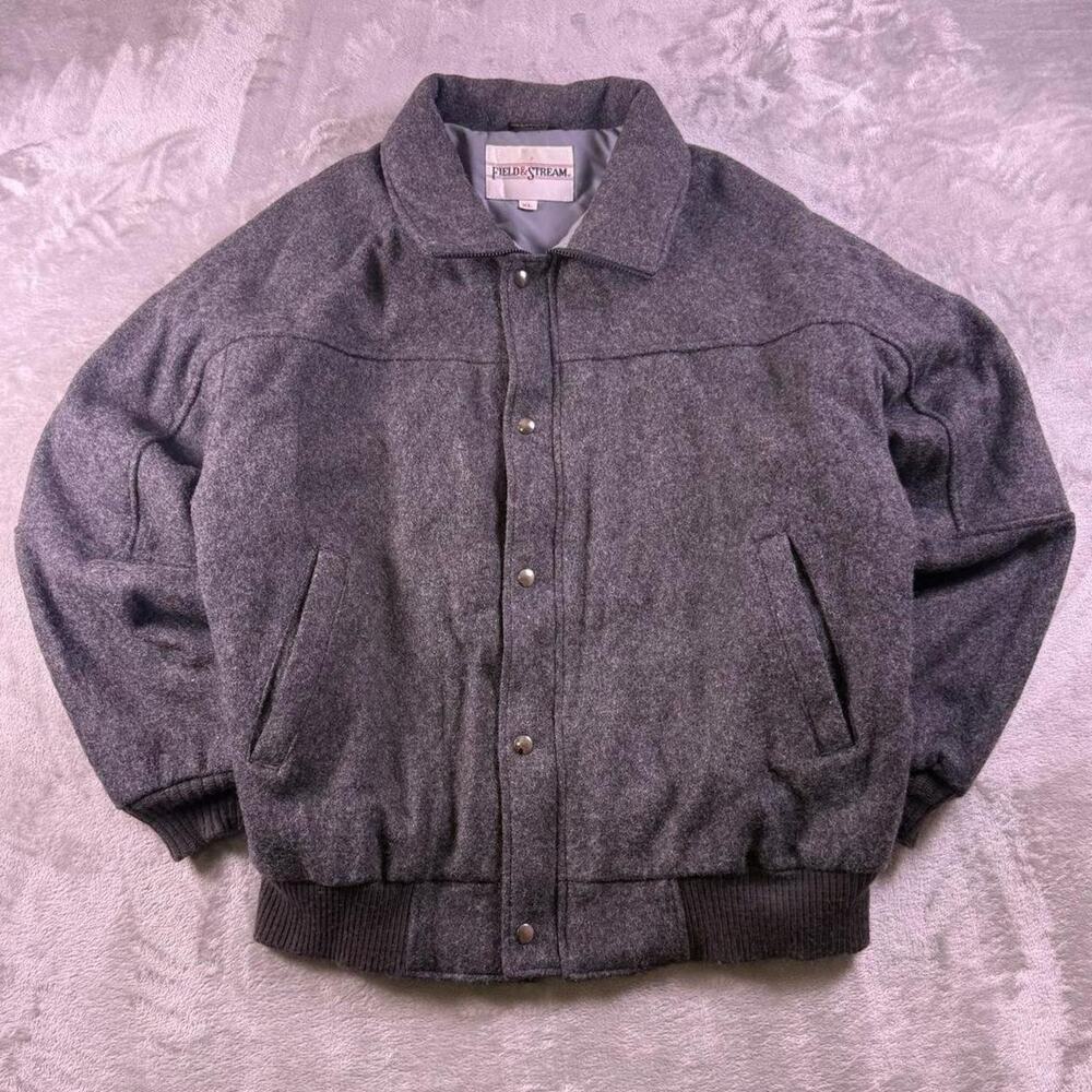 Vintage Field & Stream Wool Bomber Jacket Mens XL Gray USA Made Insulated Coat